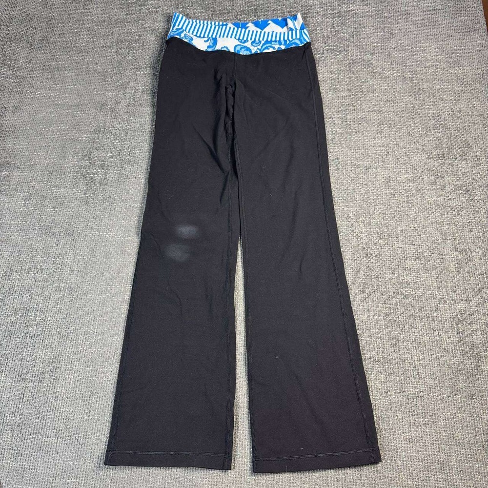 Lululemon Groove Flare Yoga Pants Womens 6 Black Blue Crossover Waistband